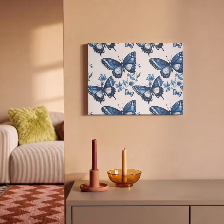 Blauw - Vlinders - Bloemen - Wit PET vilt klein 837 -sfeer1