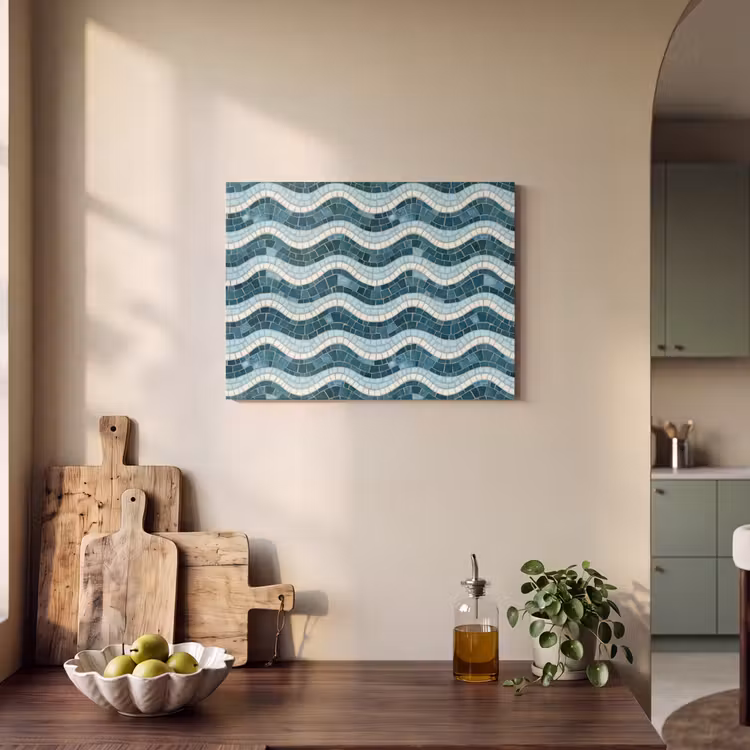 Blauw - Wit - Mozaïek - Golvend PET vilt klein 837 -sfeer2