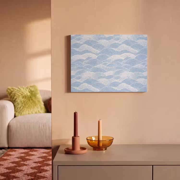 Blauw - Wit - Golven - Getekend PET vilt klein 837 -sfeer1