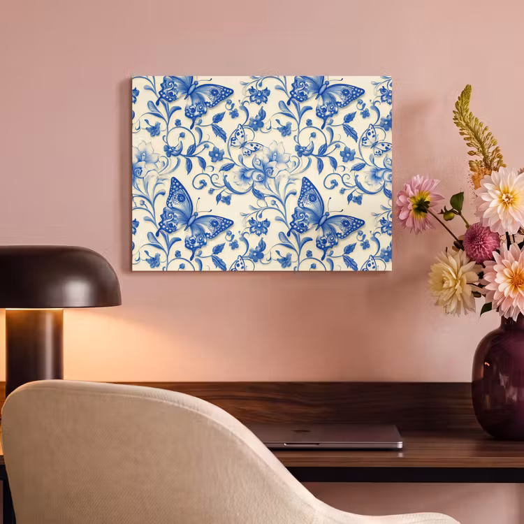 Vlinders - Bloemen - Blauw - Botanisch PET vilt klein 837 -sfeer3