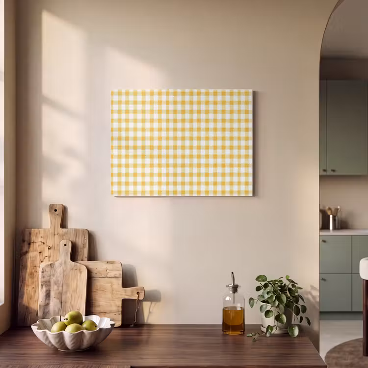 Ruit - Gingham - Klassiek - Geel en Wit PET vilt klein 837 -sfeer2
