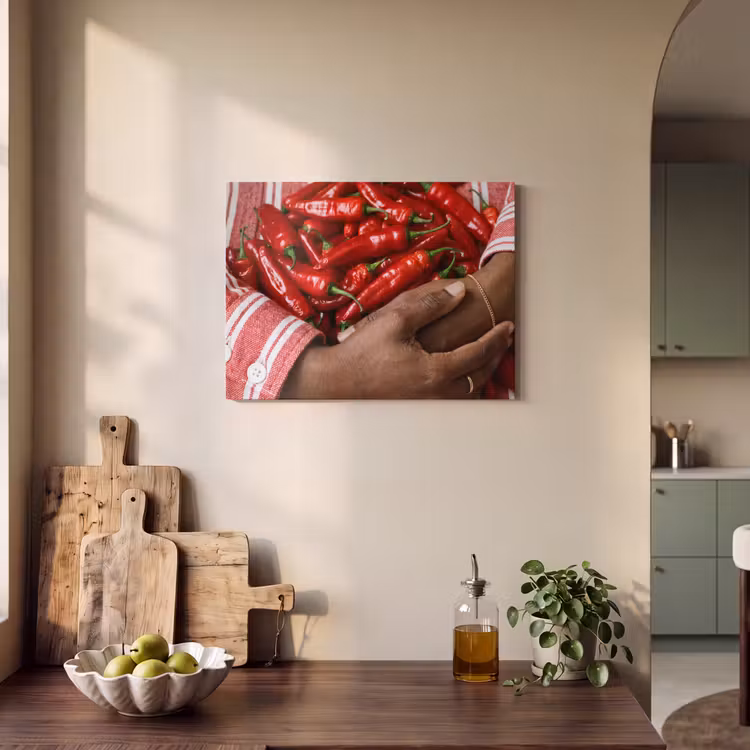 Acoustic Panel - Chili Peppers - Red - Hands - Chilipepers - Rood - Handen PET vilt klein