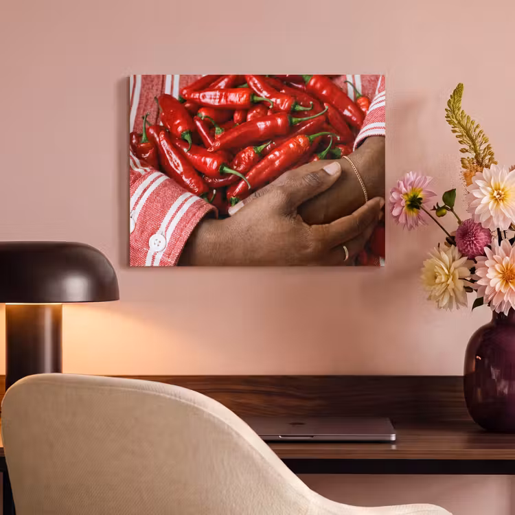 Acoustic Panel - Chili Peppers - Red - Hands - Chilipepers - Rood - Handen PET vilt klein