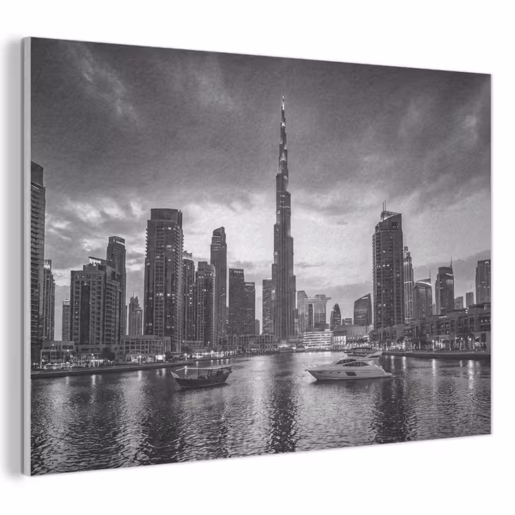 Stad - Skyline - Architectuur - Avond - Zwart-wit PET vilt klein -3d