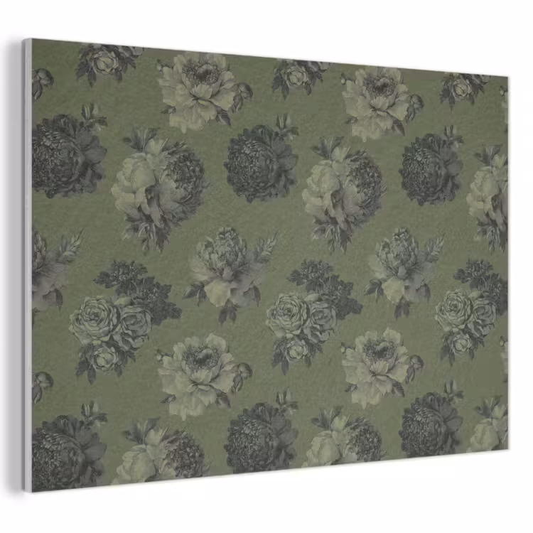 Klassiek - botanisch - olijfgroen - bloemen PET vilt klein 837 -3d