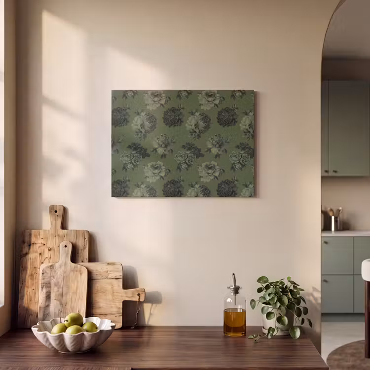 Klassiek - botanisch - olijfgroen - bloemen PET vilt klein 837 -sfeer2