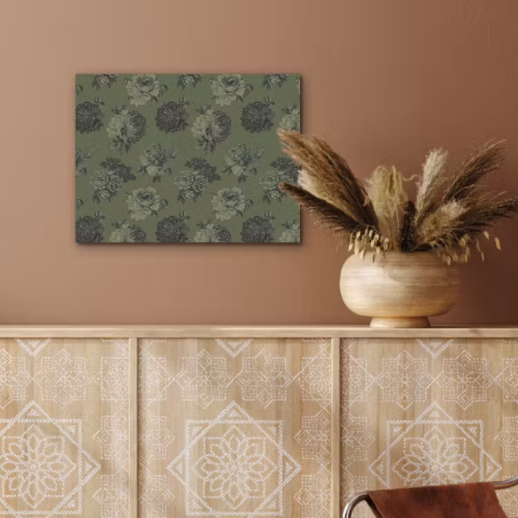 Klassiek - botanisch - olijfgroen - bloemen PET vilt klein 837 -sfeer4