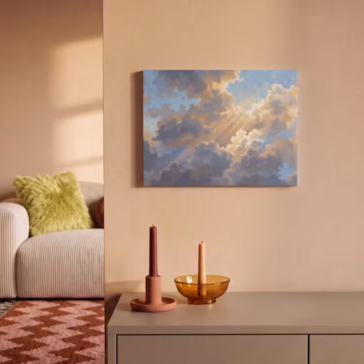 Wolken - Zonnestralen - Natuur - Abstract - Blauw PET vilt klein -sfeer1