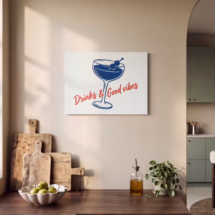 Cocktail - Glas - Illustratie - Blauw - Wit PET vilt klein -sfeer2