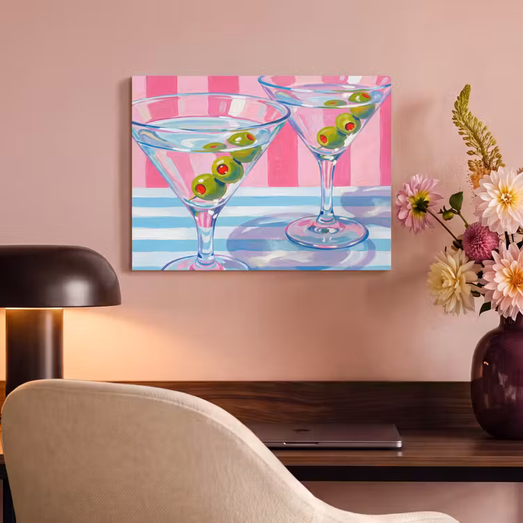 Cocktail - Olijven - Kunst - Modern - Roze PET vilt klein -sfeer3