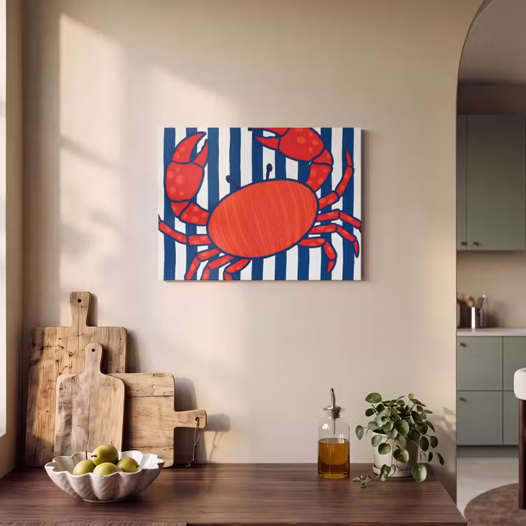 Krab - Strepen - Zeeleven - Illustratie - Rood PET vilt klein -sfeer2