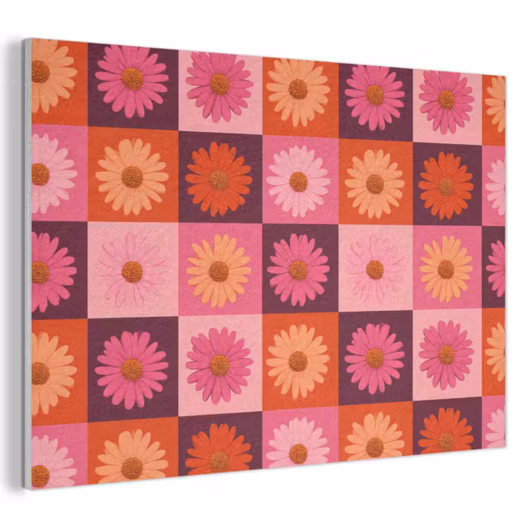 Madeliefjes - Dambord - Retro - Roze - Oranje PET vilt klein 837 -3d