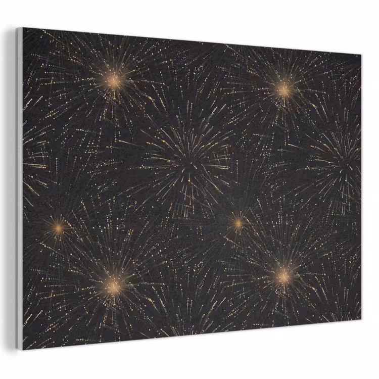 Vuurwerk - Patroon - Feestelijk - Goud - Zwart PET vilt klein 837 -3d
