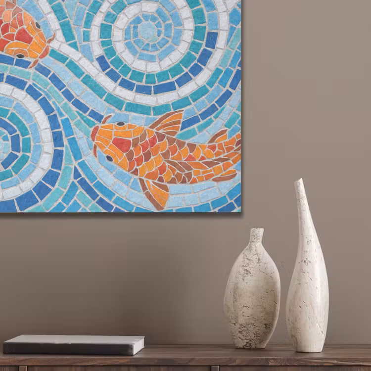 Vis - Mozaïek - Water - Decoratief - Blauw PET vilt klein -sfeer6_closeup