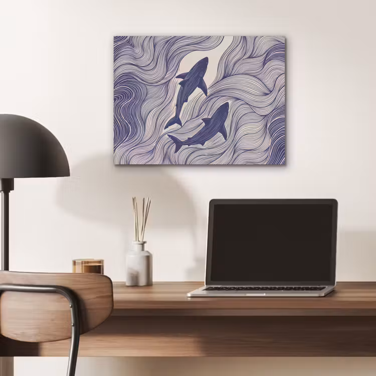 Vis - Oceaan - Lijntekening - Blauw - Dieren PET vilt klein -sfeer5