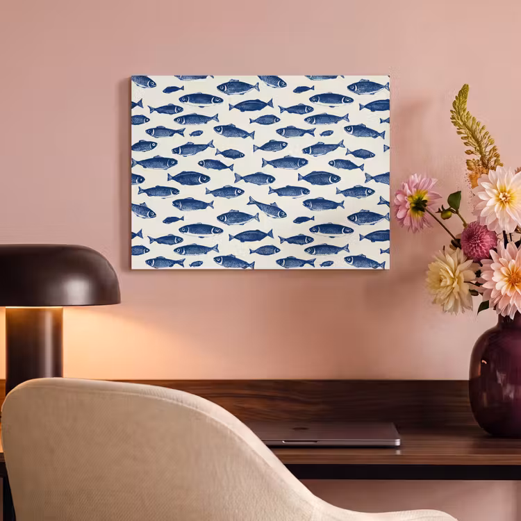 Vissen - Patroon - Blauw - Wit PET vilt klein 837 -sfeer3