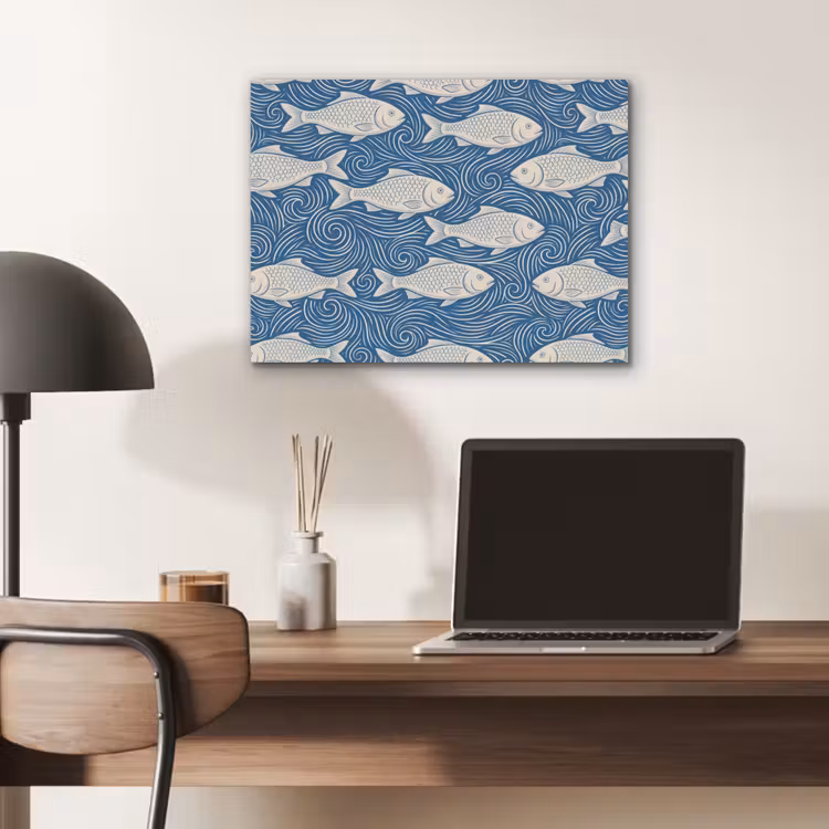Vis - Water - Patroon - Grafisch - Blauw PET vilt klein -sfeer5