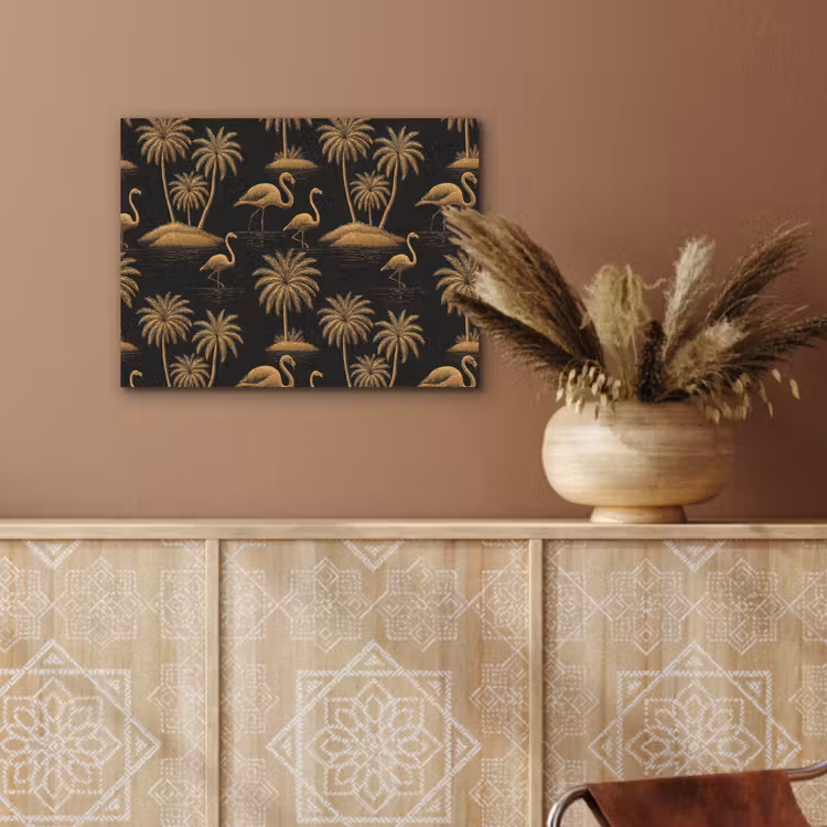 Flamingo - Palmbomen - Tropisch - Goud - Zwart PET vilt klein 837 -sfeer4