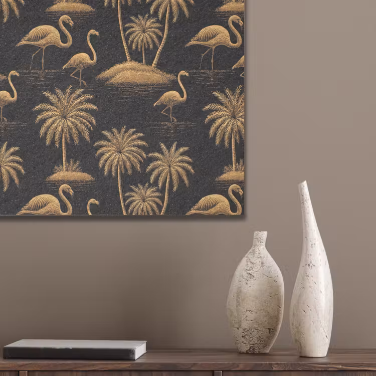 Flamingo - Palmbomen - Tropisch - Goud - Zwart PET vilt klein 837 -sfeer6_closeup
