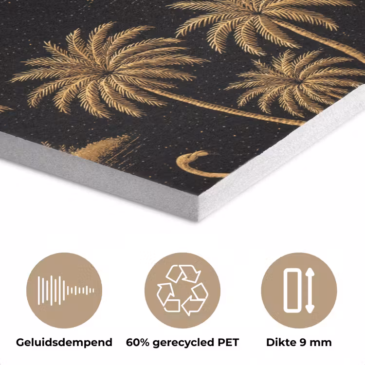 Flamingo - Palmbomen - Tropisch - Goud - Zwart PET vilt klein 837 -closeup_NL