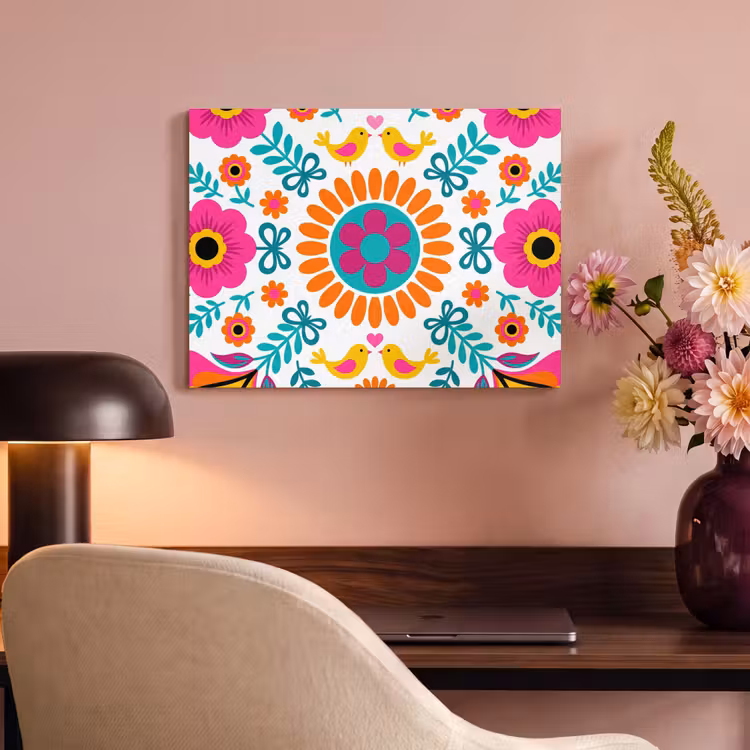 Bloemen - Vogel - Patroon - Kleurrijk - Modern PET vilt klein -sfeer3