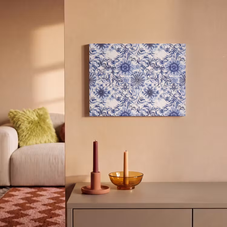 Bloemen - Blauw - Patroon - Wit PET vilt klein 837 -sfeer1