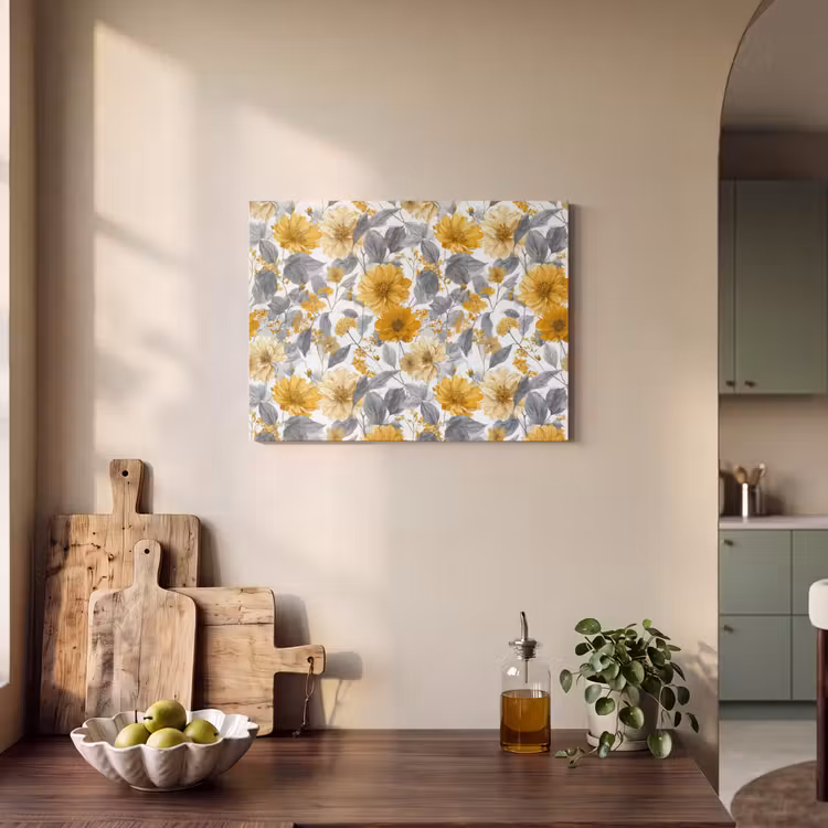 Bloemen - Botanisch - Elegant - Okergeel - Grijs PET vilt klein 837 -sfeer2
