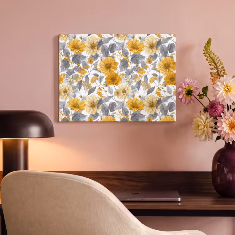 Bloemen - Botanisch - Elegant - Okergeel - Grijs PET vilt klein 837 -sfeer3