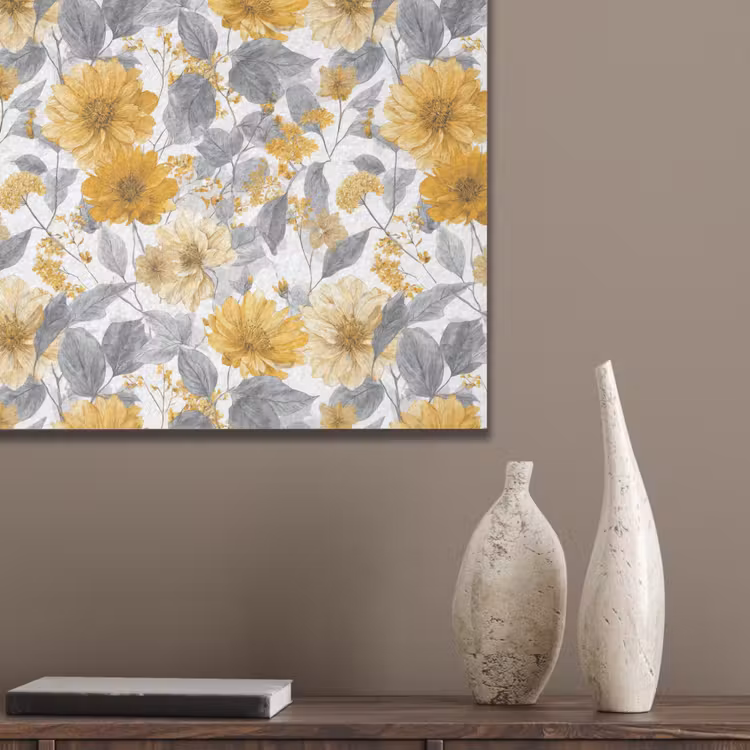 Bloemen - Botanisch - Elegant - Okergeel - Grijs PET vilt klein 837 -sfeer6_closeup