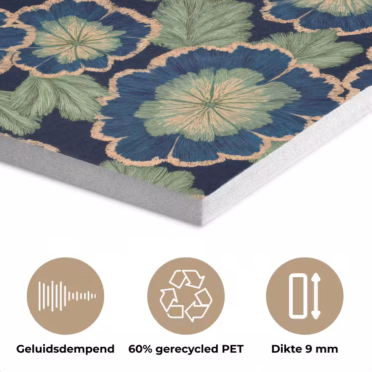 Bloemen - Borduurwerk - Patroon - Blauw - Groen PET vilt klein 837 -closeup_NL