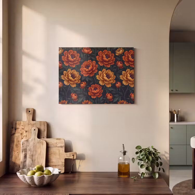 Bloemen - Bladeren - Natuur - Modern - Oranje PET vilt klein -sfeer2