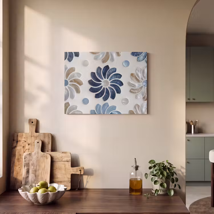Bloemen - Parelmoer - Abstract - Patroon - Blauw PET vilt klein -sfeer2