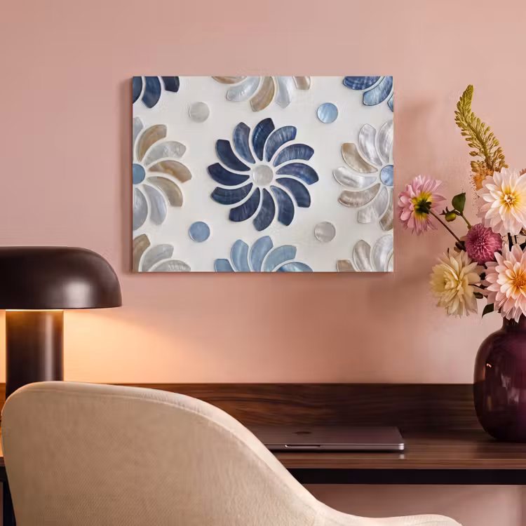 Bloemen - Parelmoer - Abstract - Patroon - Blauw PET vilt klein -sfeer3