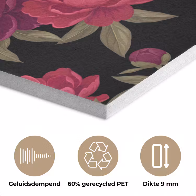 Bloemen - Patroon - Botanisch - Rood - Zwart PET vilt klein -closeup_NL