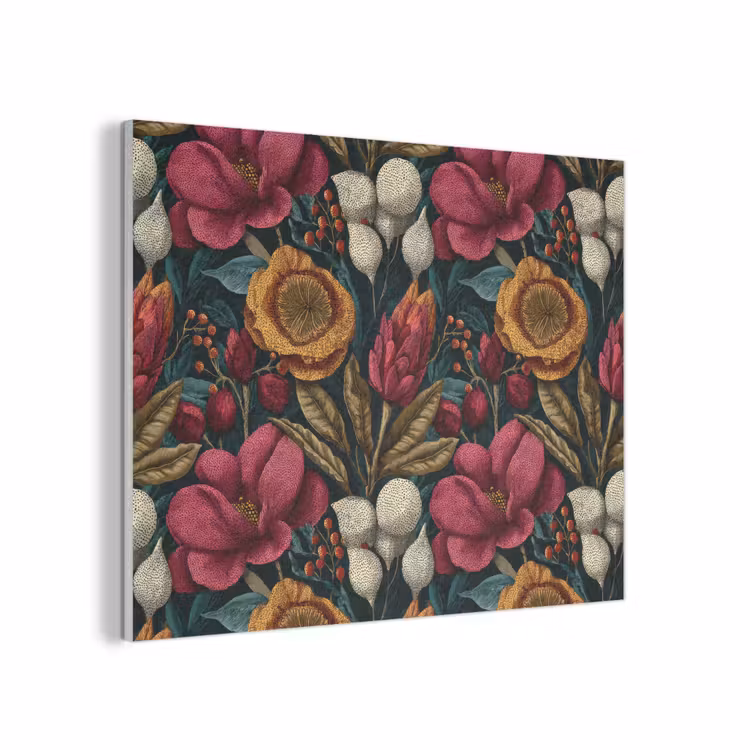 Bloemen - Patroon - Rood - Goud PET vilt klein 837 -3d