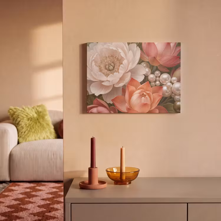 Bloemen - Parels - Elegant - Roze - Wit PET vilt klein -sfeer1