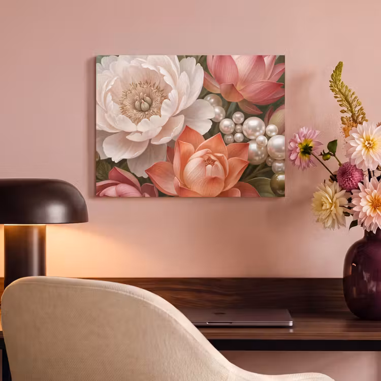 Bloemen - Parels - Elegant - Roze - Wit PET vilt klein -sfeer3