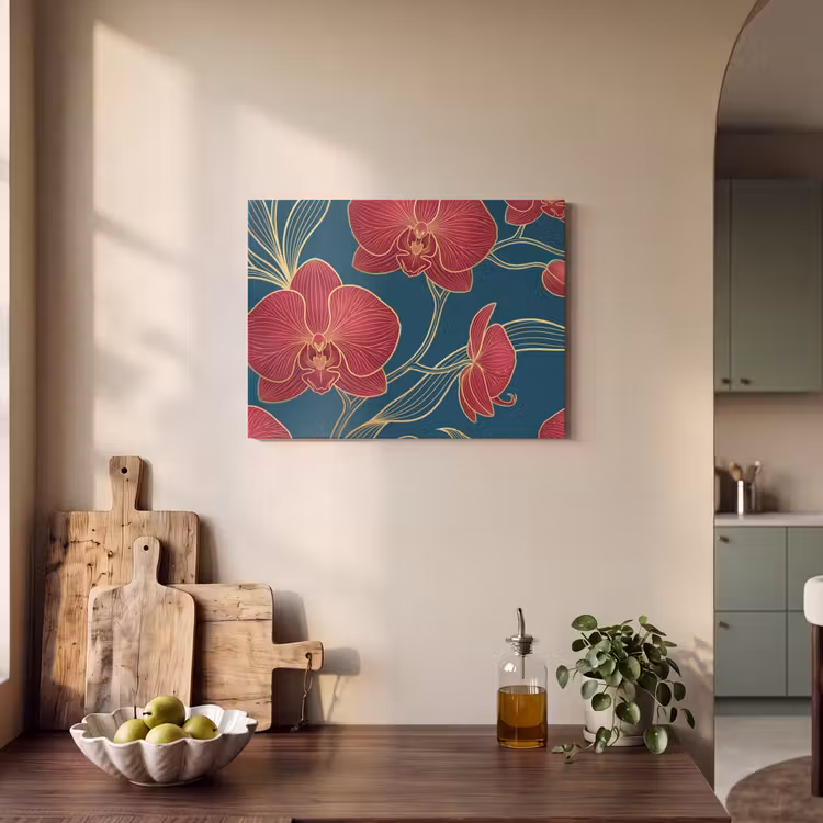 Acoustic Panel - Flowers - Red - Gold - Bloemen - Rood - Goud PET vilt klein