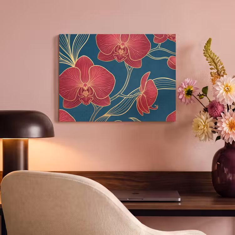 Acoustic Panel - Flowers - Red - Gold - Bloemen - Rood - Goud PET vilt klein
