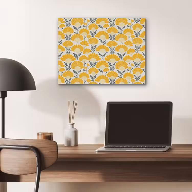 Bloemen - Retro - Botanisch - Okergeel - Grijs PET vilt klein 837 -sfeer5