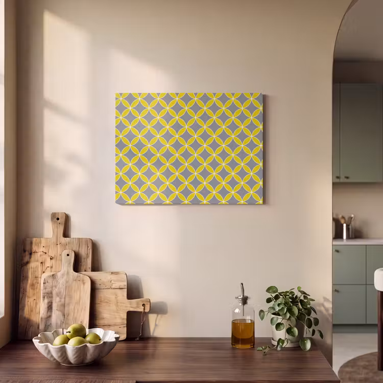 Geometrisch - Cirkels - Modern - Grijs - Geel PET vilt klein 837 -sfeer2