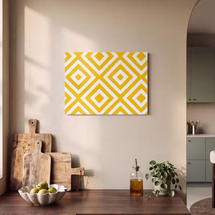 Geometrisch - Lijnen - Modern - Geel - Wit PET vilt klein 837 -sfeer2