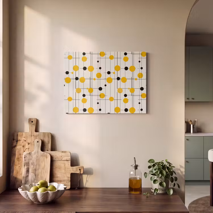 Geometrisch - Retro - Lijnen - Okergeel - Zwart PET vilt klein 837 -sfeer2
