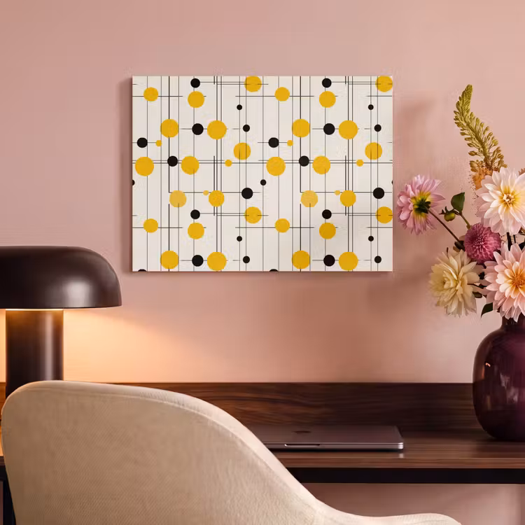 Geometrisch - Retro - Lijnen - Okergeel - Zwart PET vilt klein 837 -sfeer3