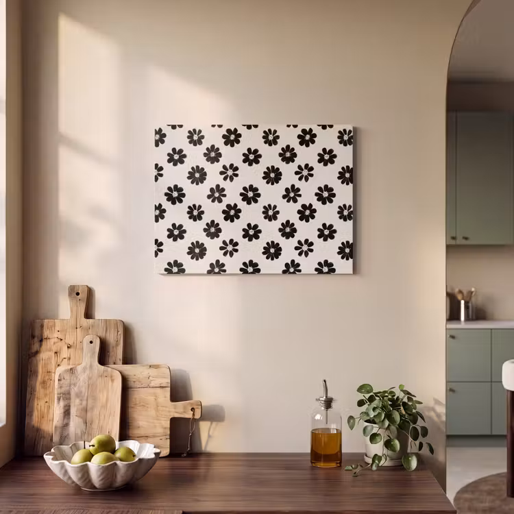 Grafisch - Madeliefjes - Zwart - Beige PET vilt klein 837 -sfeer2