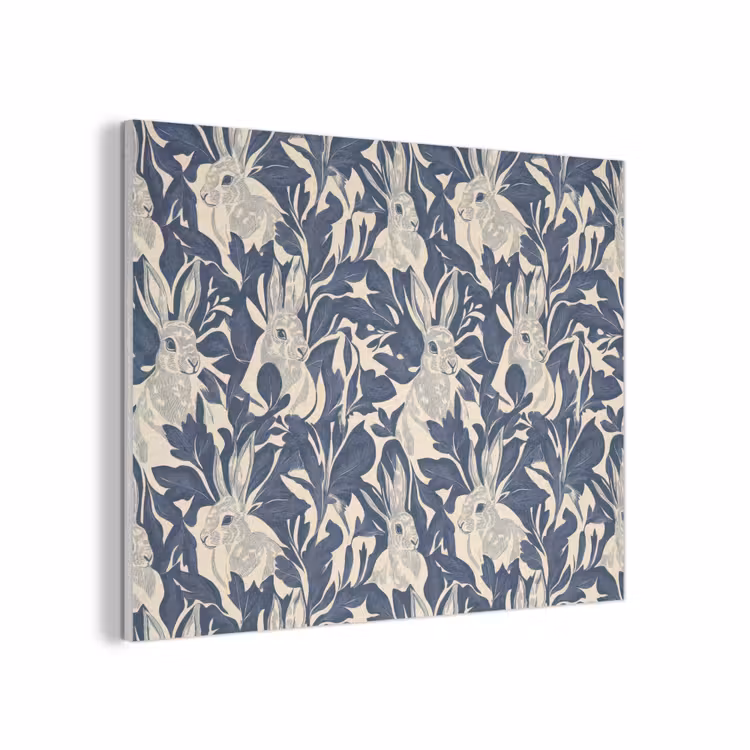 Hazen - Bladeren - Patroon - Blauw - Beige PET vilt klein 837 -3d