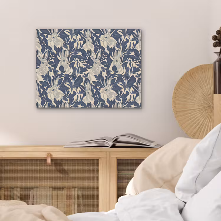 Hazen - Bladeren - Patroon - Blauw - Beige PET vilt klein 837 -sfeer3