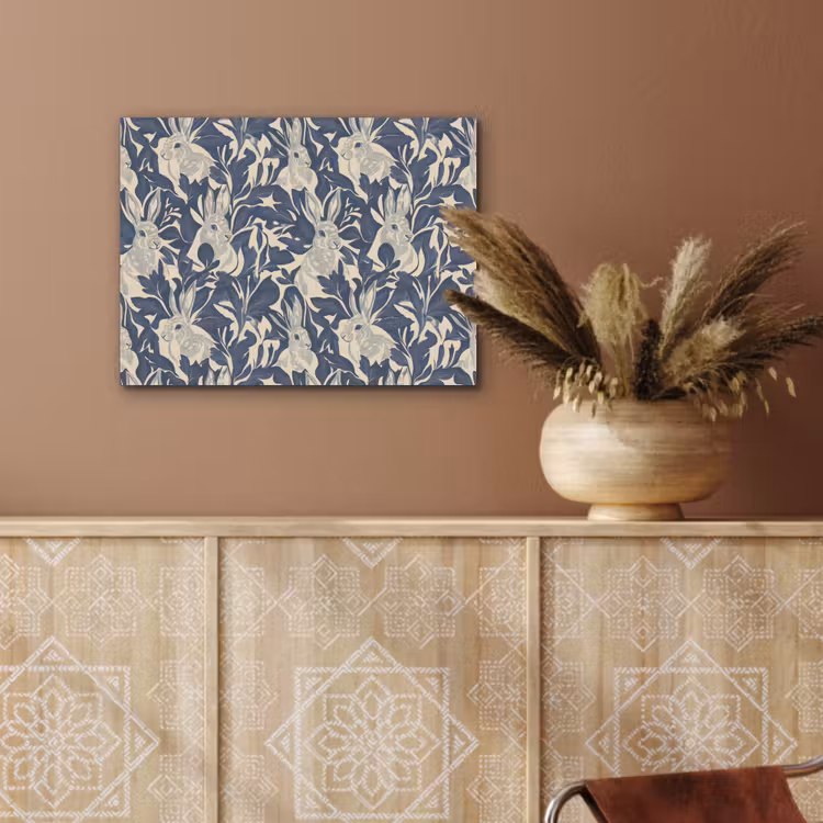 Hazen - Bladeren - Patroon - Blauw - Beige PET vilt klein 837 -sfeer4