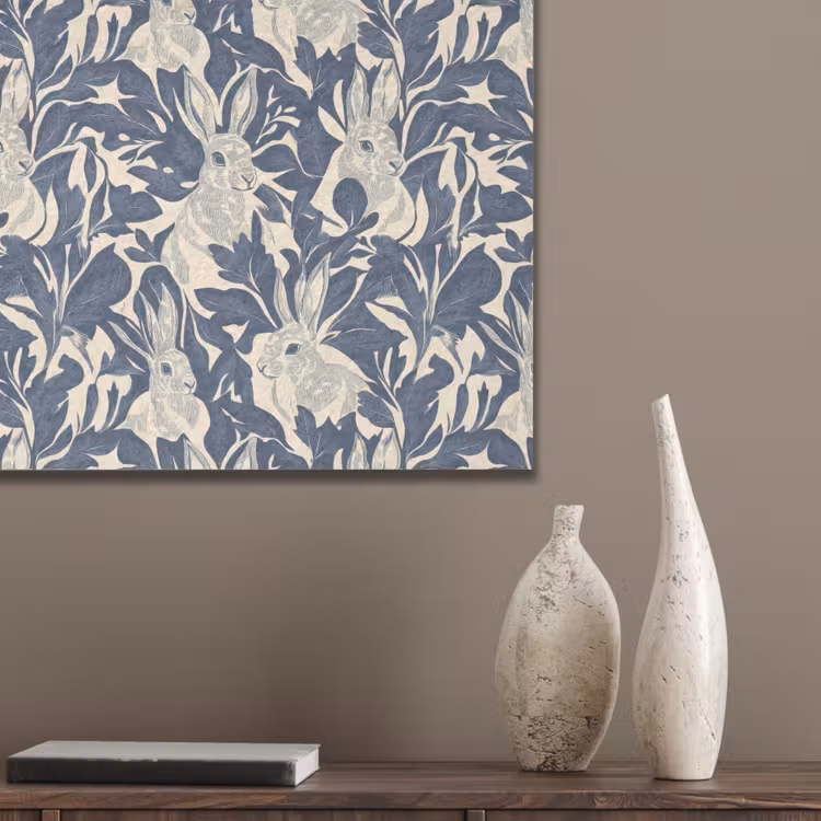 Hazen - Bladeren - Patroon - Blauw - Beige PET vilt klein 837 -sfeer6_closeup