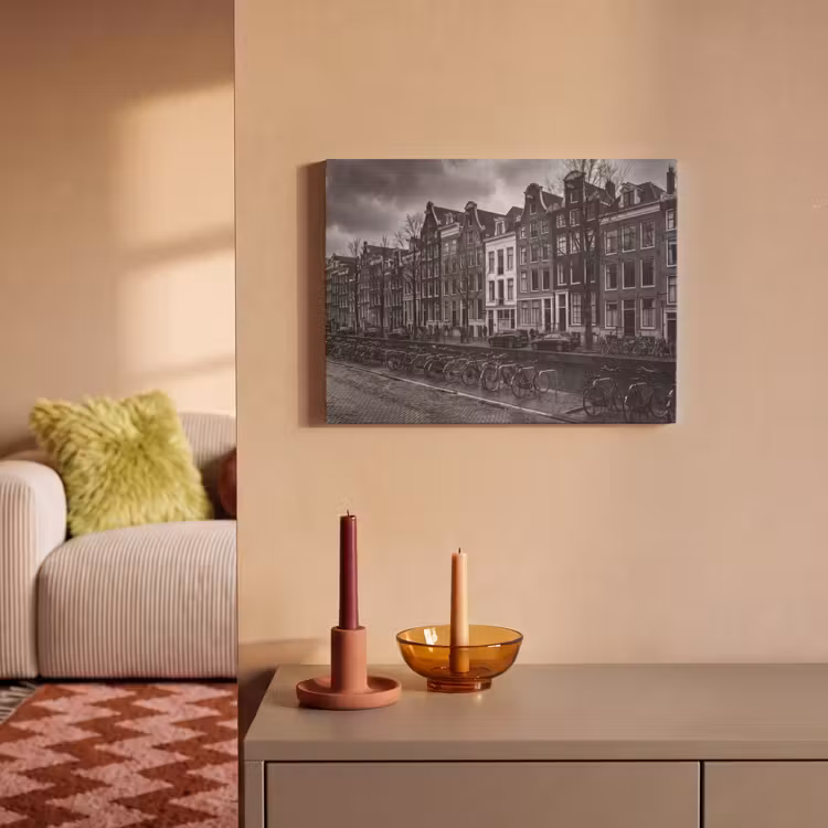 Huis - Gracht - Amsterdam - Architectuur - Zwart-wit PET vilt klein -sfeer1